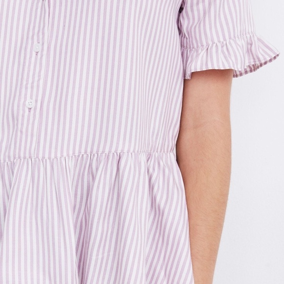 MADEWELL Studio Ruffle-Hem Lavender Stripe Short Sleeve Lightweight Button Down - Picture 3 of 10